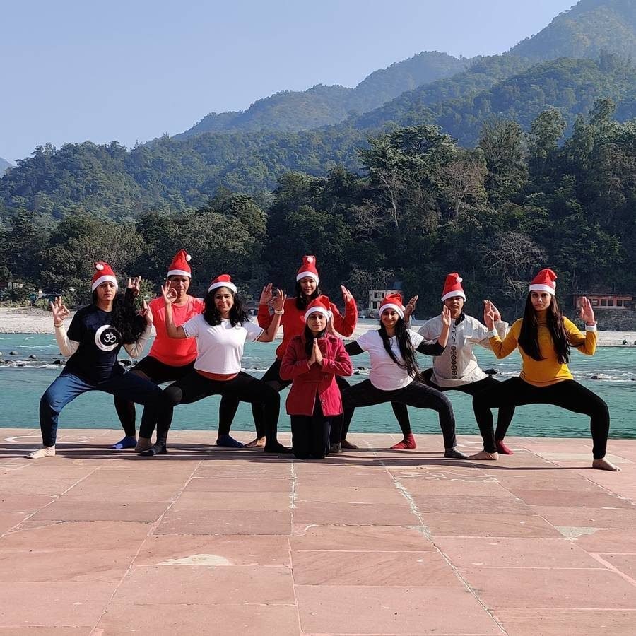 Students gathered in a circle at the Uttarkashi residential campus